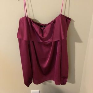 Off the shoulder silky top with long sleeves